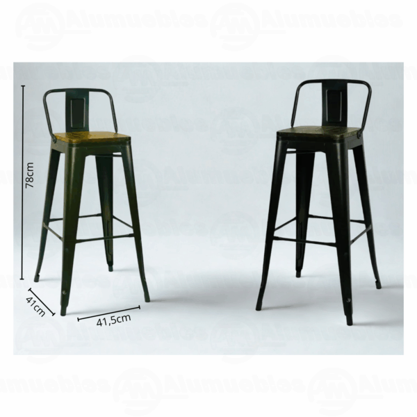 TABURETE METÁLICO TOLIX CON ESPALDAR ASIENTO EN MADERA