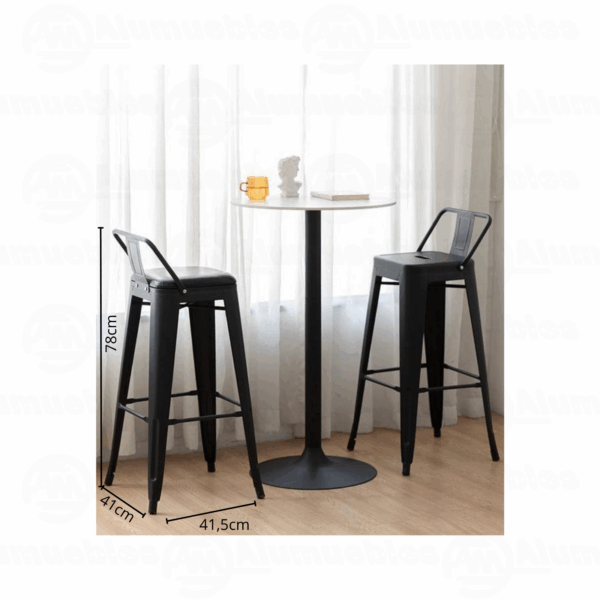TABURETE METÁLICO TOLIX CON ESPALDAR ASIENTO EN MADERA
